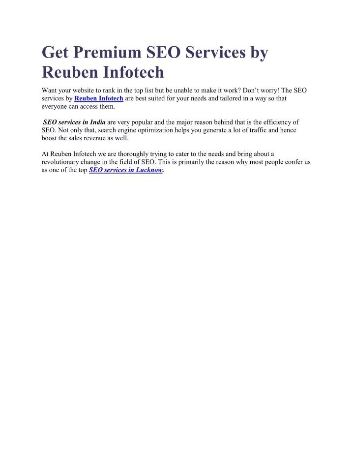 get premium seo services by reuben infotech