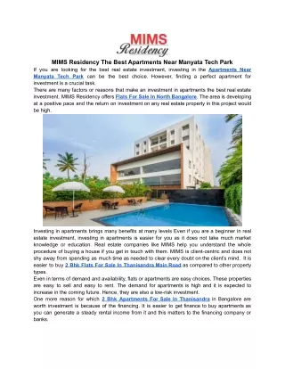 MIMS Residency The Best Apartments Near Manyata Tech Park