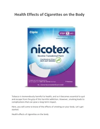 Health Effects of Cigarettes on the Body