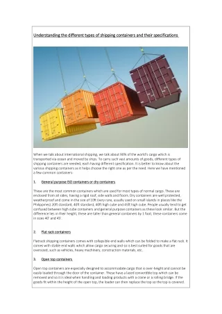 Understanding the different types of shipping containers and their specifications