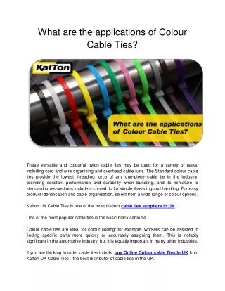 What are the applications of Colour Cable Ties