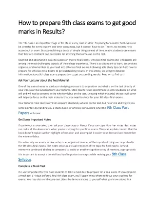 how to prepare 9th class exams
