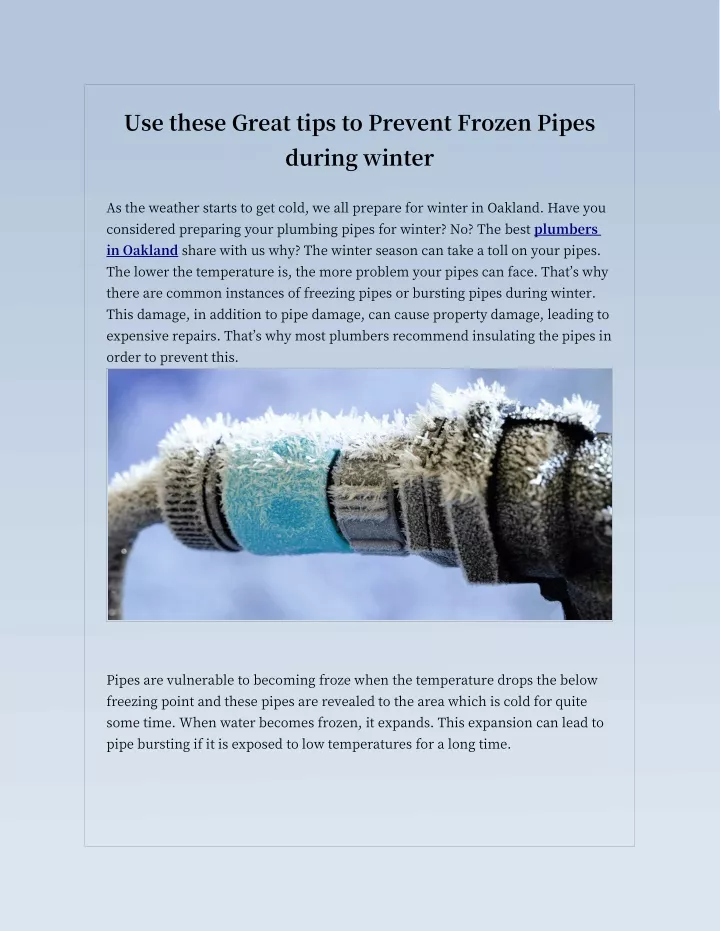 use these great tips to prevent frozen pipes