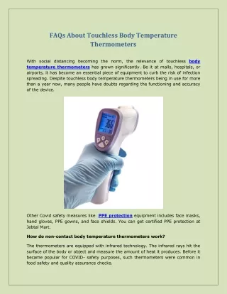 FAQs About Touchless Body Temperature Thermometers