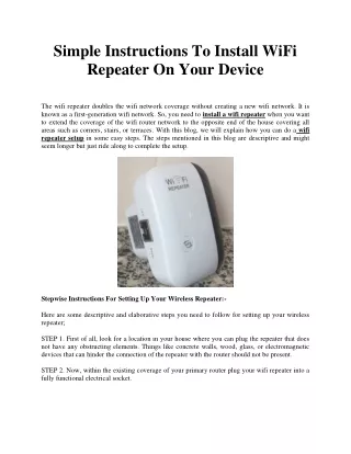 Simple Instructions To Install WiFi Repeater On Your Device