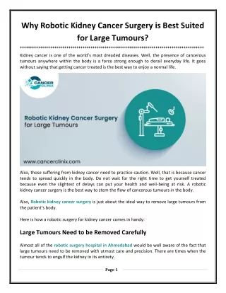 Why You Should Choose Robotic Kidney Cancer Surgery?