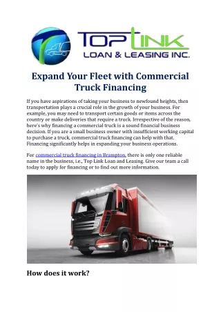 Expand Your Fleet with Commercial Truck Financing