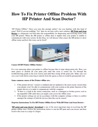 How To Fix Printer Offline Problem With HP Printer And Scan Doctor