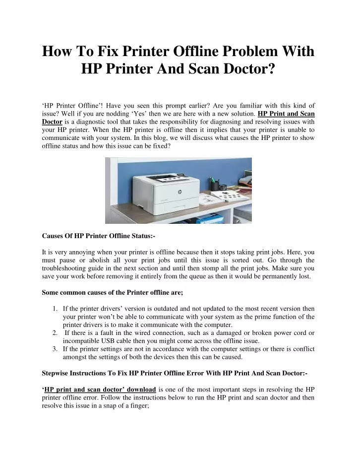 how to fix printer offline problem with