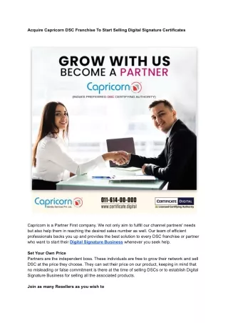 acquire capricorn dsc franchise to start selling