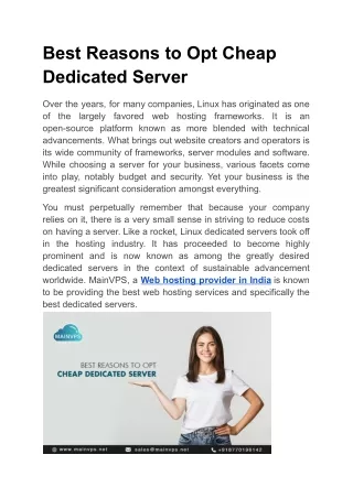 Best Reasons to Opt Cheap Dedicated Server