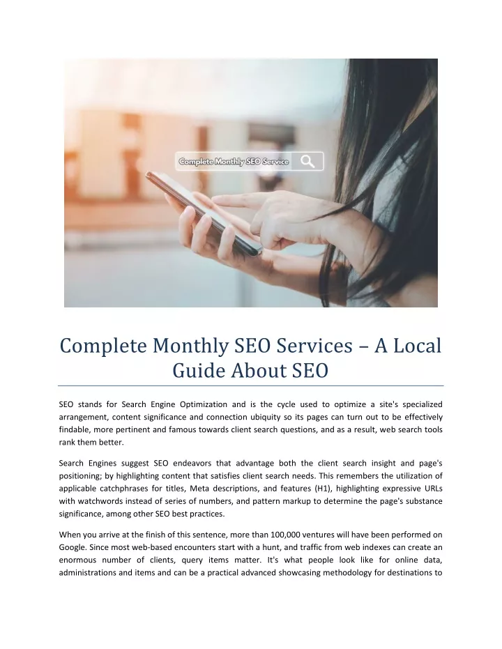 complete monthly seo services a local guide about