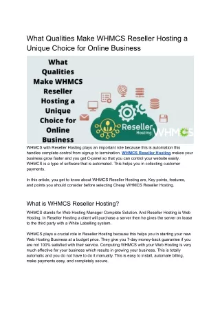 What Qualities Make WHMCS Reseller Hosting a Unique Choice for Online Business