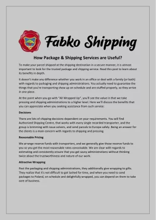 How Package & Shipping Services are Useful