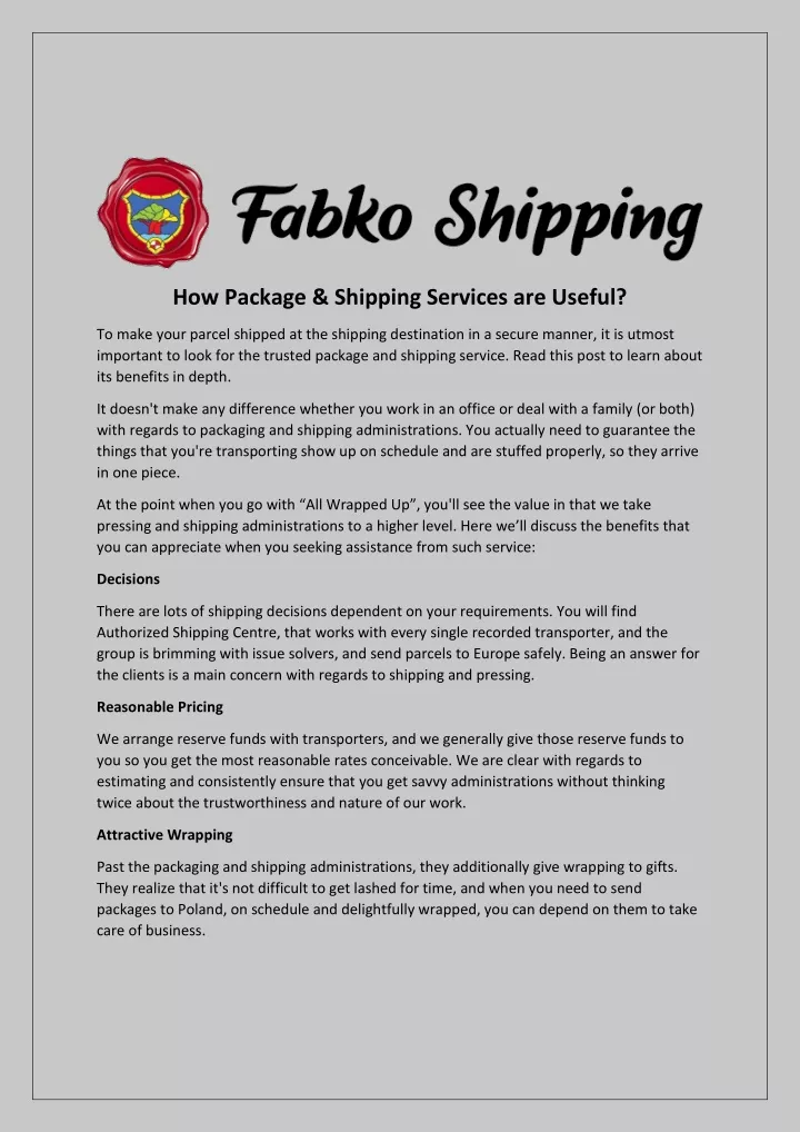 how package shipping services are useful