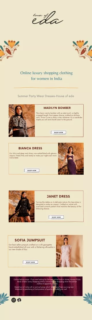 Online luxury shopping clothing for women in India