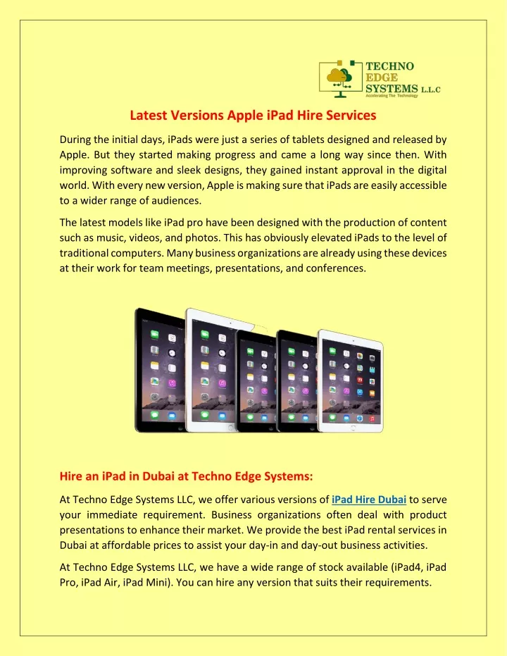 latest versions apple ipad hire services