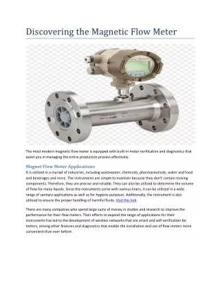 Discovering The Magnetic Flow Meter