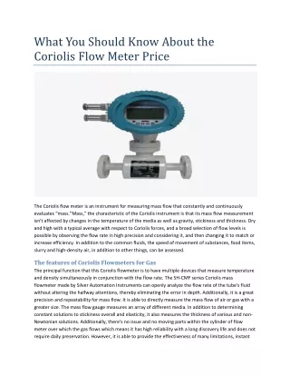 What You Should Know About the Coriolis Flow Meter Price