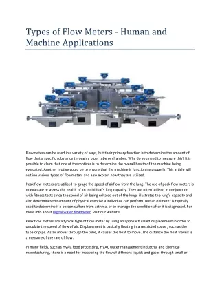 Types of Flowmeters - Human and Machine Applications