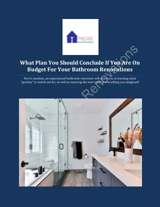 What Plan You Should Conclude If You Are On Budget For Your Bathroom Renovations