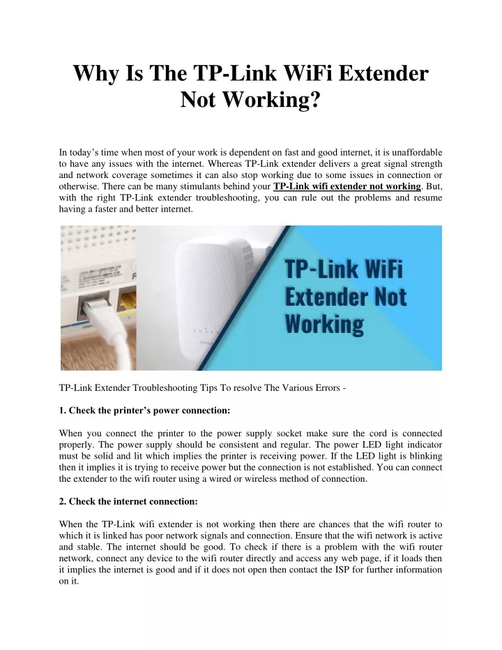 why is the tp link wifi extender not working