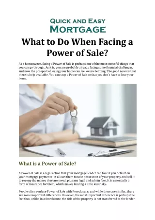 What to Do When Facing a Power of Sale?