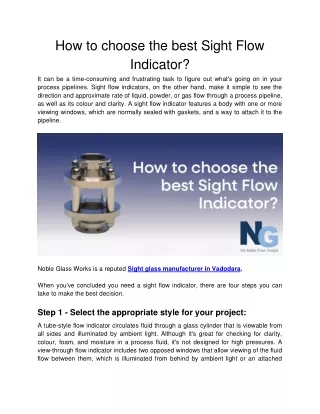 how to choose the best sight flow indicator