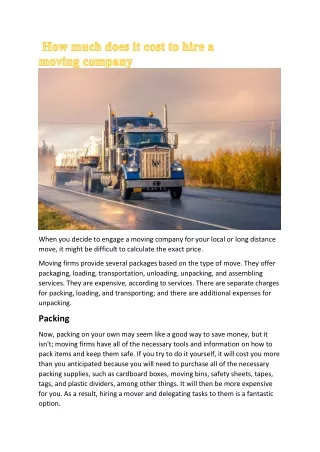 How much does it cost to hire a  moving company
