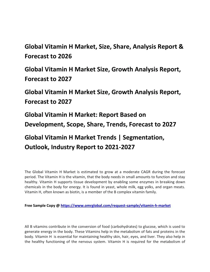 global vitamin h market size share analysis