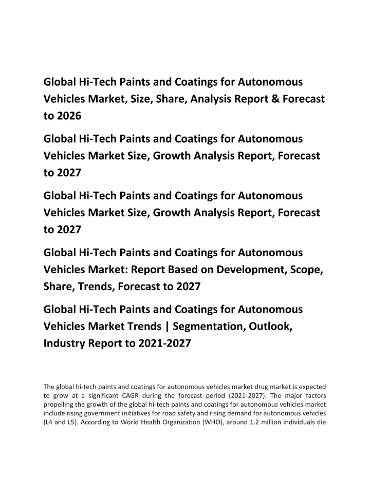 global hi tech paints and coatings for autonomous