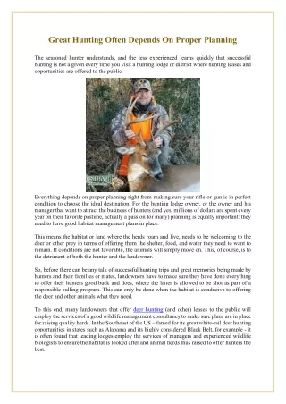 great hunting often depends on proper planning