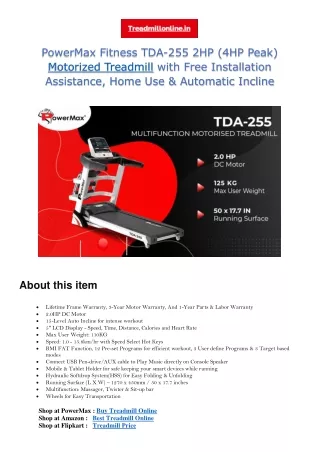 Treadmill Online - TDA-255 Multifunction Motorized Treadmill