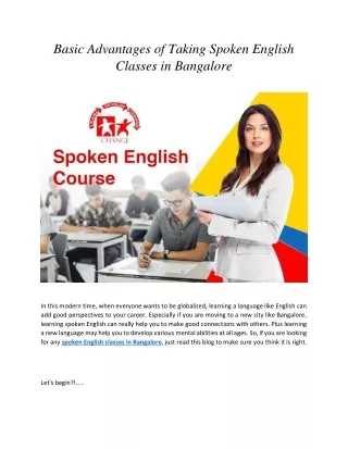Basic Advantages of Taking Spoken English Classes in Bangalore