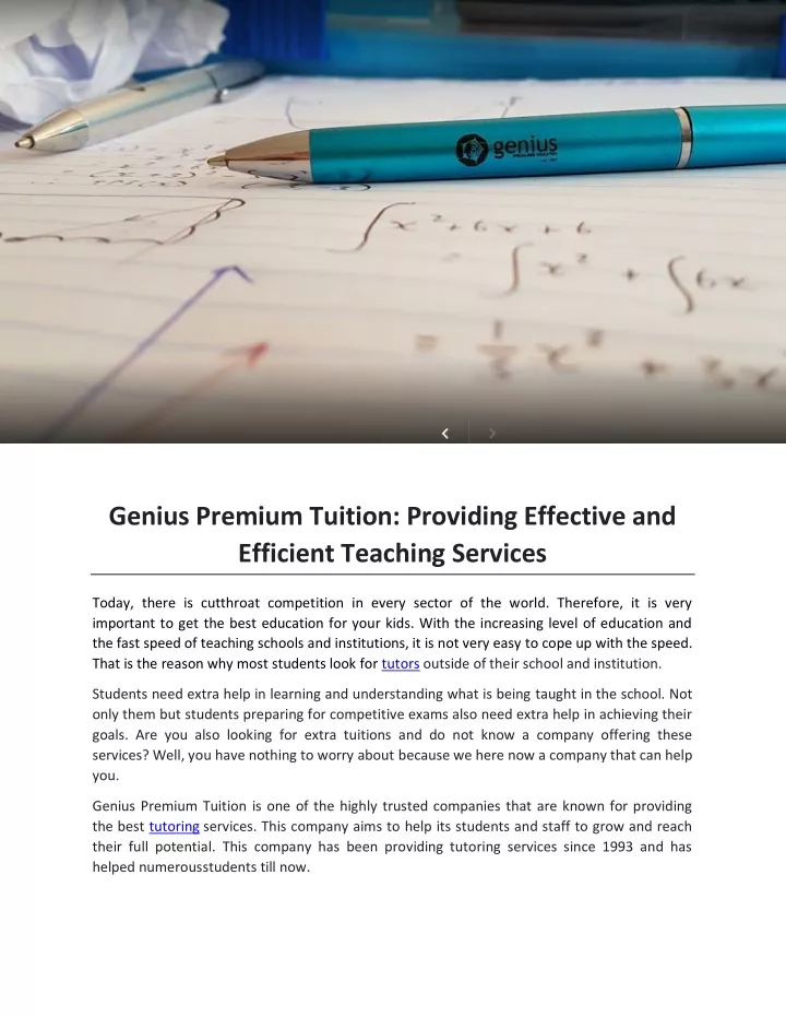 genius premium tuition providing effective