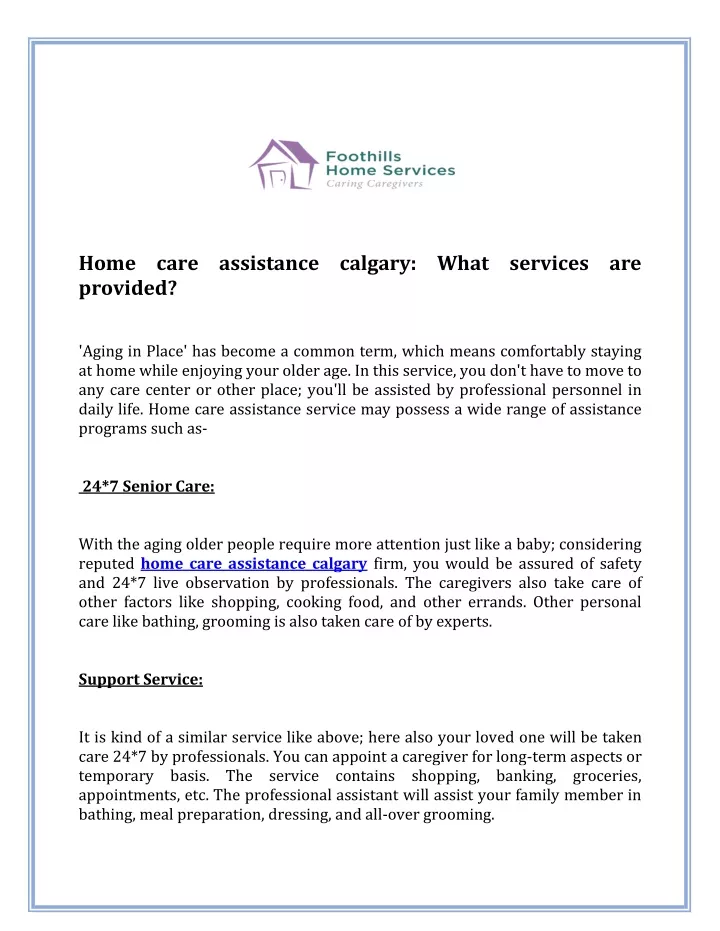 home care assistance calgary what services