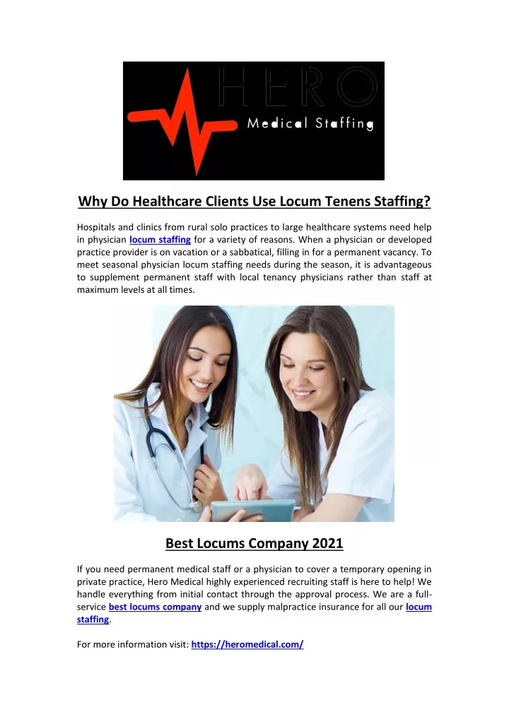 why do healthcare clients use locum tenens