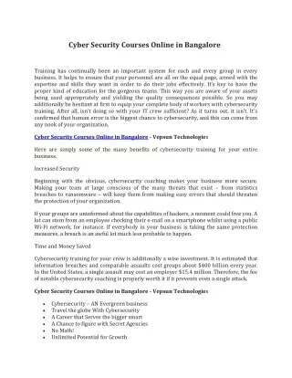 Cyber Security Courses Online in Bangalore