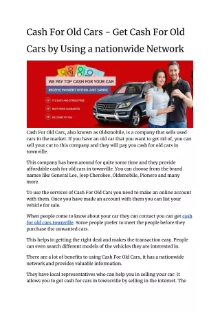 Cash For Old Cars - Get Cash For Old Cars by Using a nationwide Network
