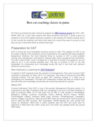 CF Patna - Best cat coaching classes in Patna