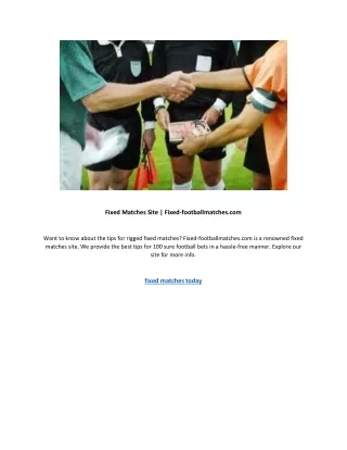 Fixed Matches Site | Fixed-footballmatches.com