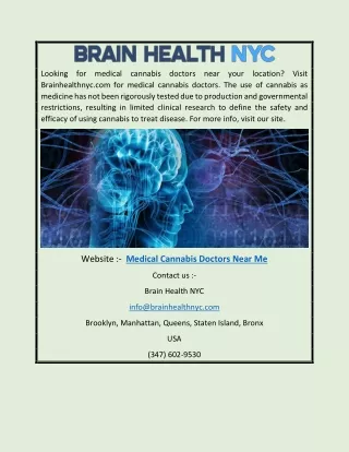 Medical Cannabis Doctors Near Me | Brainhealthnyc.com