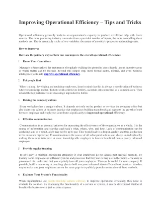 Improving Operational Efficiency – Tips and Tricks