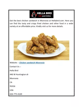 Chicken Sandwich Monrovia  Hellabird.com