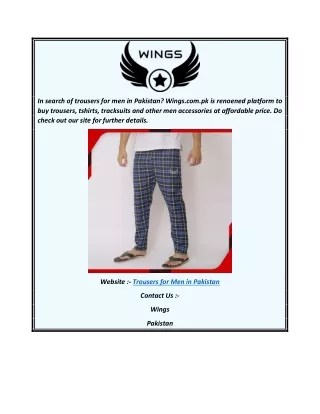 Trousers for Men in Pakistan  Wings.com.pk