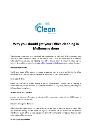Why you should get your Office cleaning in Melbourne done.