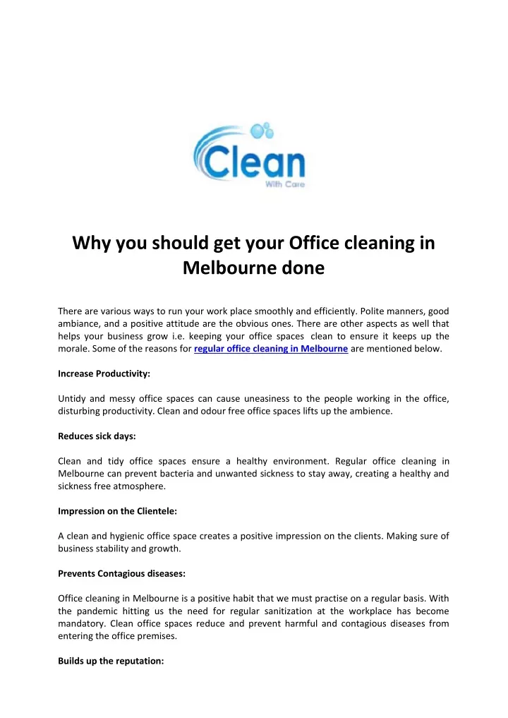 why you should get your office cleaning