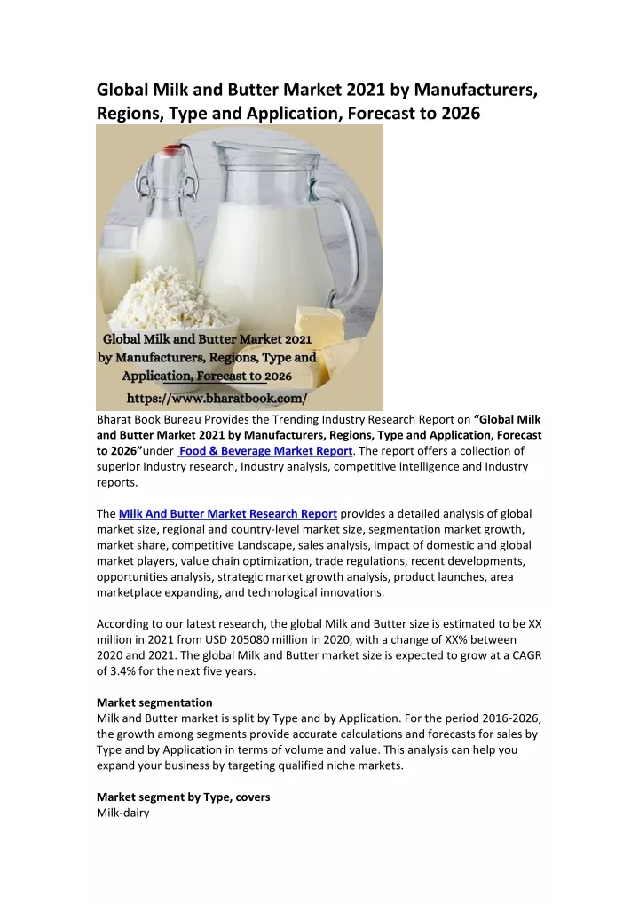 global milk and butter market 2021