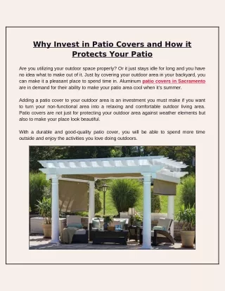 why invest in patio covers and how it protects