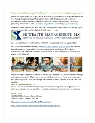 SK Wealth - Personal Financial Planning - Investment Mangement